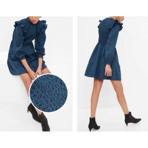 Gap Edwardian Blue Black Floral ruffle Prairie Mini Dress XL Cottagecore NWOT